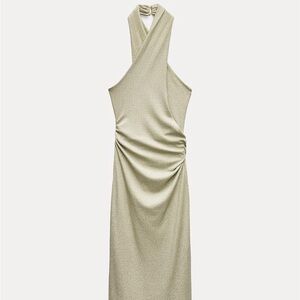 Zara Halter Dress With Metallic Threads Sz L - New with Tags